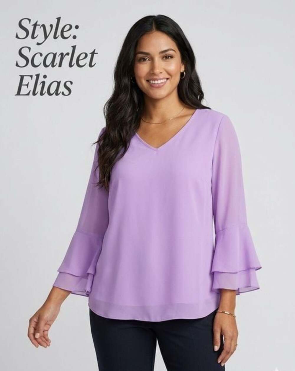 Lilac V-Neck Flutter Sleeve Blouse Large